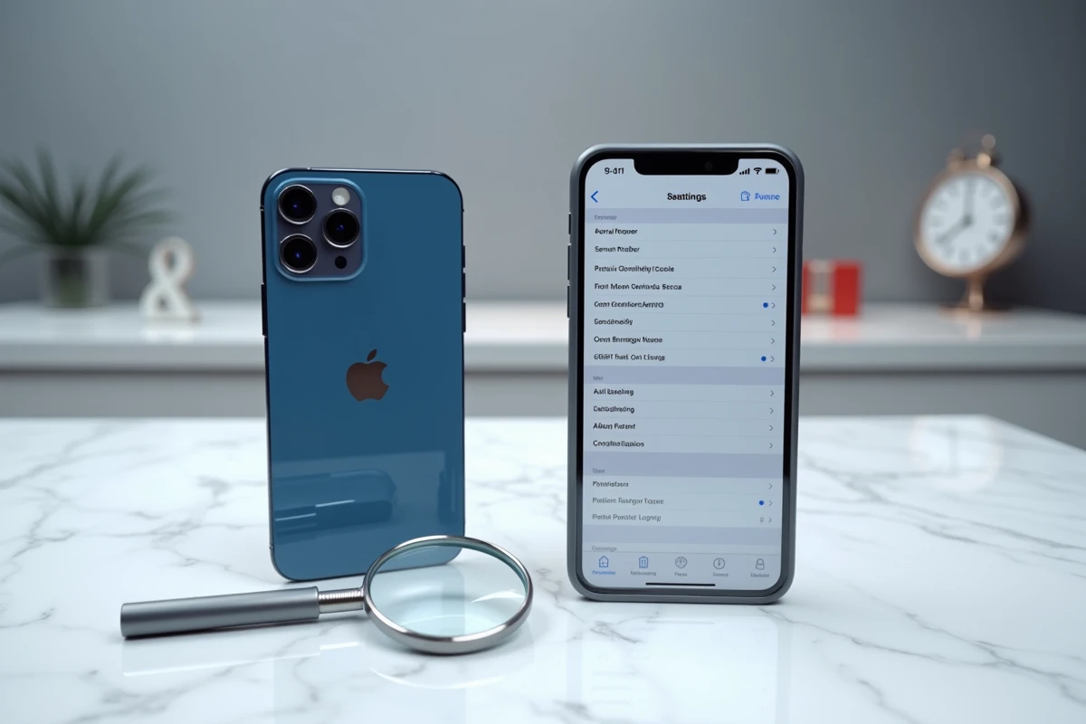 Deux iPhone 12 Pro reconditionnés grade A côte à côte sur marbre blanc pour comparaison avant achat