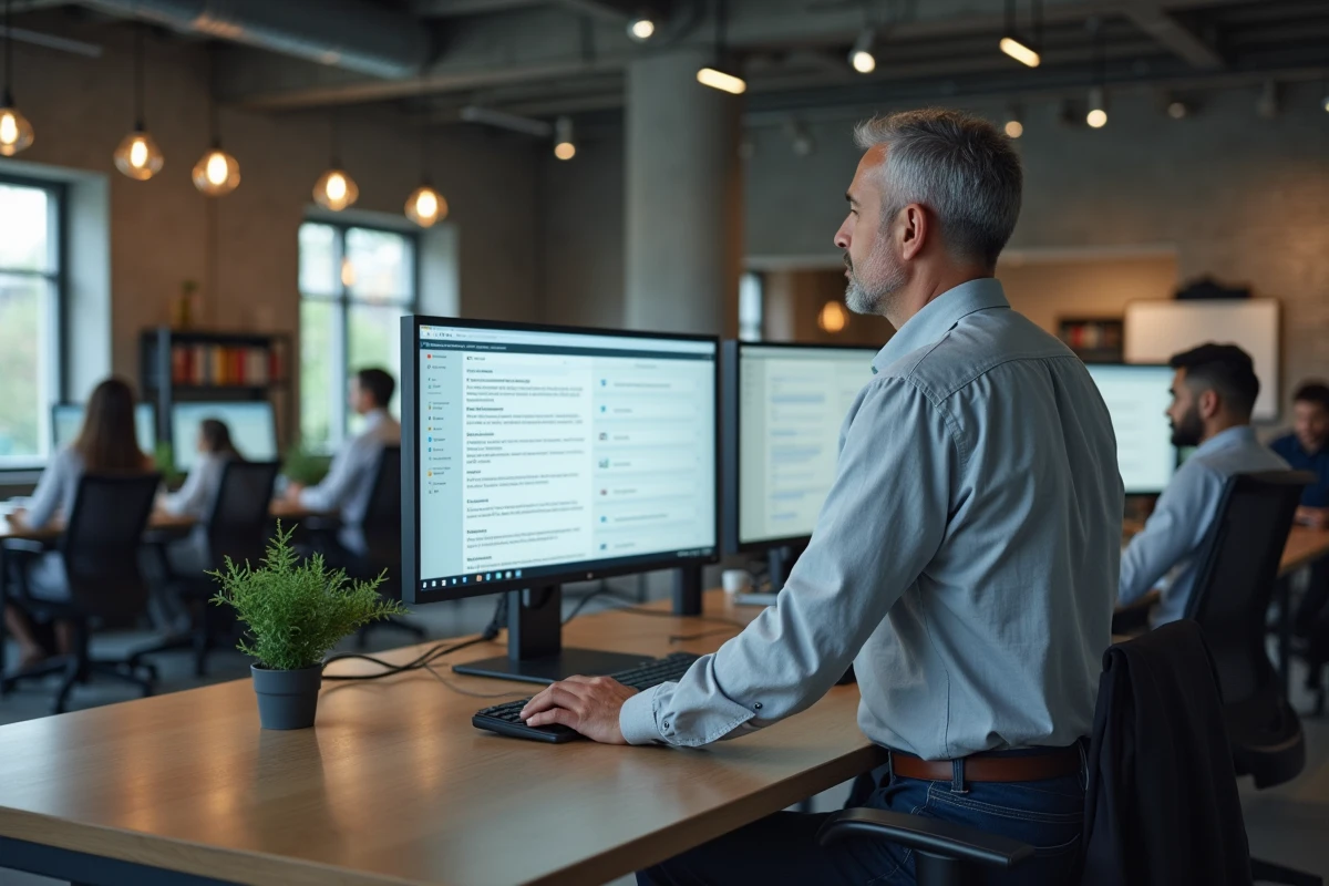 Comparaison de services webmail sur un ordinateur de bureau dans un bureau professionnel moderne