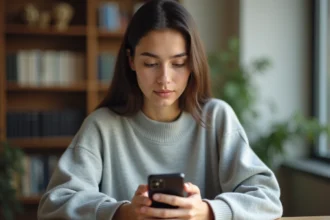 Jeune femme tenant un smartphone pour créer un deuxième compte Instagram sur le même téléphone