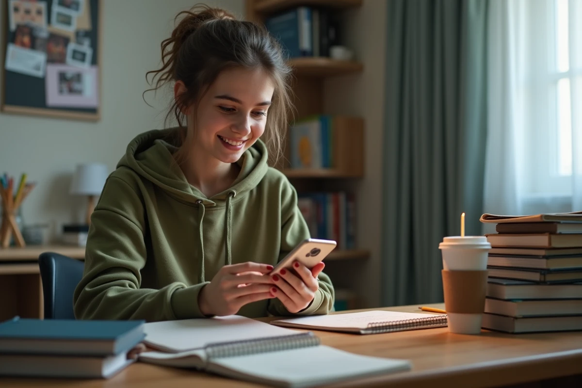Étudiante créant une sonnerie personnalisée sur iPhone avec GarageBand sans utiliser d'ordinateur