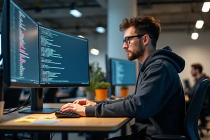 Développeur backend concentré sur des configurations de politiques de sécurité système dans un terminal sous Linux