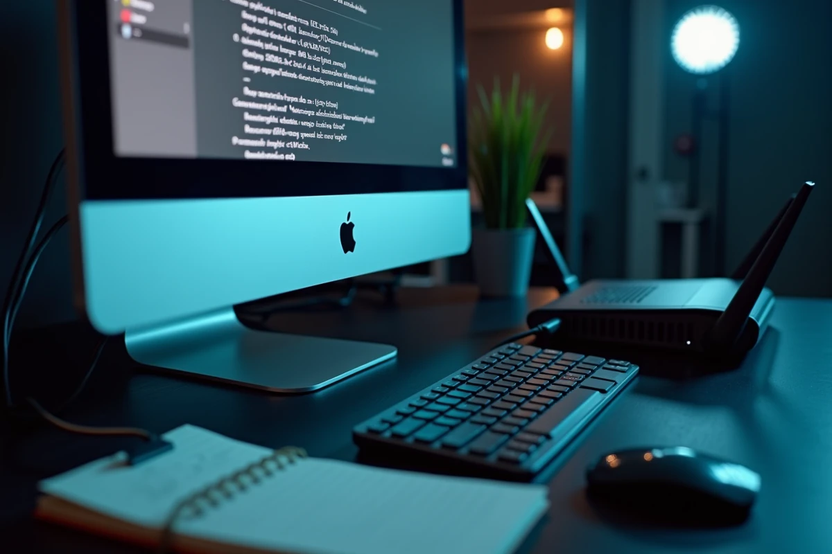 Écran d'ordinateur affichant un message d'erreur de connexion avec un routeur ethernet et des notes de dépannage réseau