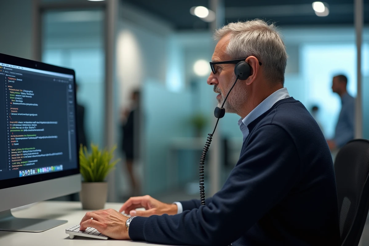 Employé de bureau face à un message d'indisponibilité sur son écran, prêt à contacter le support pour un problème UHA e Service