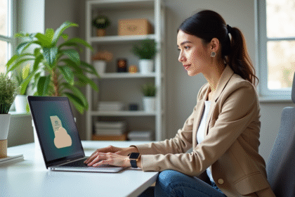 Jeune femme professionnelle utilisant un ordinateur dans un bureau lumineux