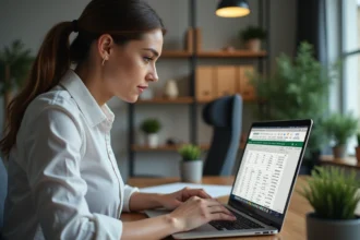 Femme au bureau utilisant un ordinateur avec Excel