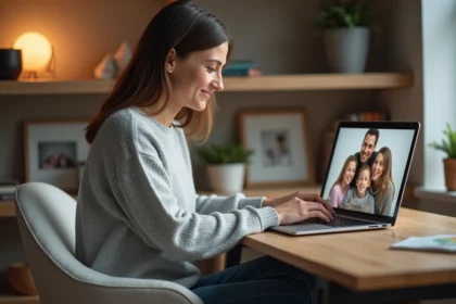Femme souriante dans son bureau à domicile