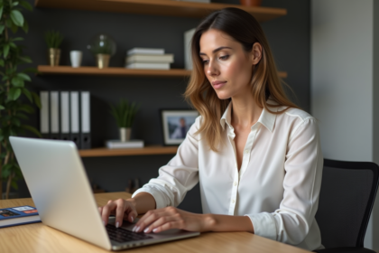Femme en télétravail lors d'une réunion en ligne