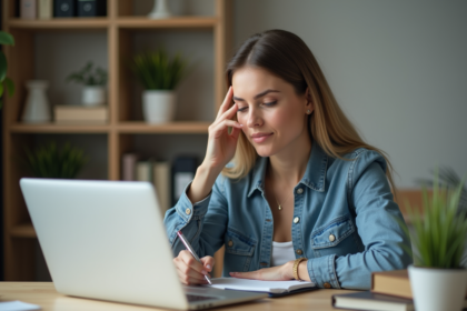Femme en bureau moderne prenant des notes lors d'une réunion