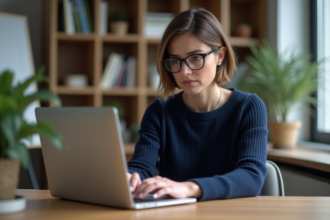 Femme au bureau à domicile travaillant sur son ordinateur