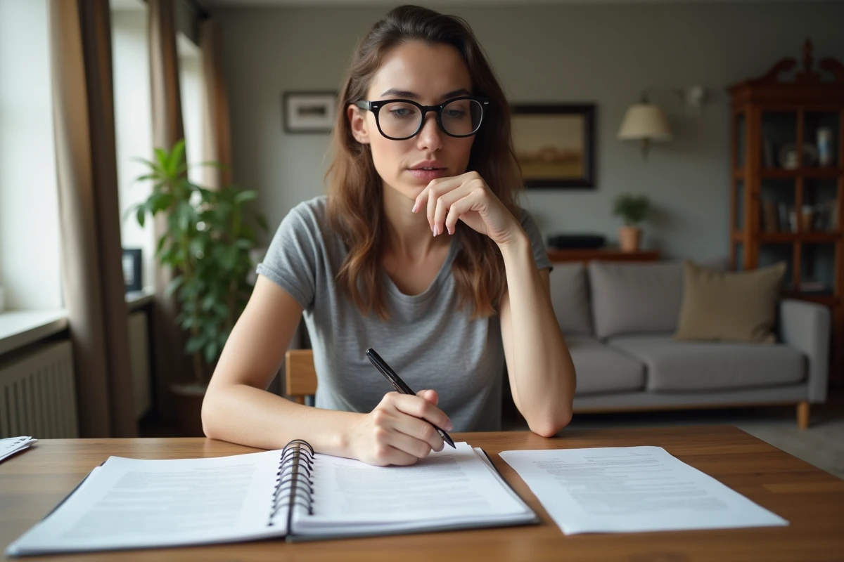 Femme consultant des notes et documents pour préparer un appel de bannissement sur un compte de jeu vidéo
