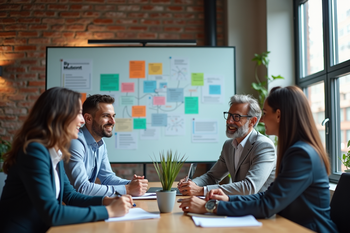 Groupe divers de collègues collaborant autour d