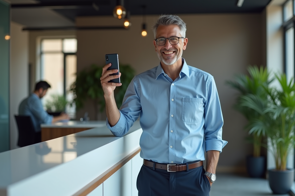 Homme d affaires souriant au bureau moderne