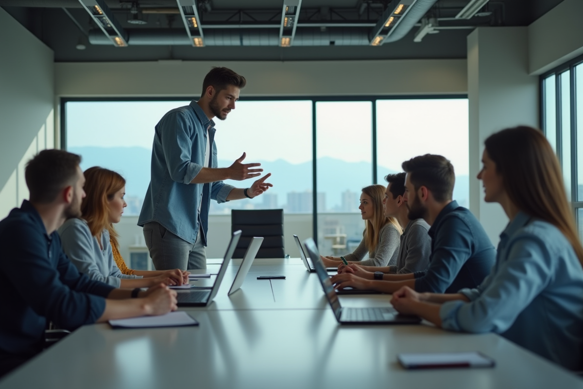 Jeune homme en réunion d