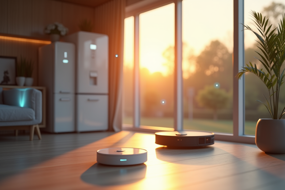 Intérieur moderne avec appareils connectés et routeur 5G