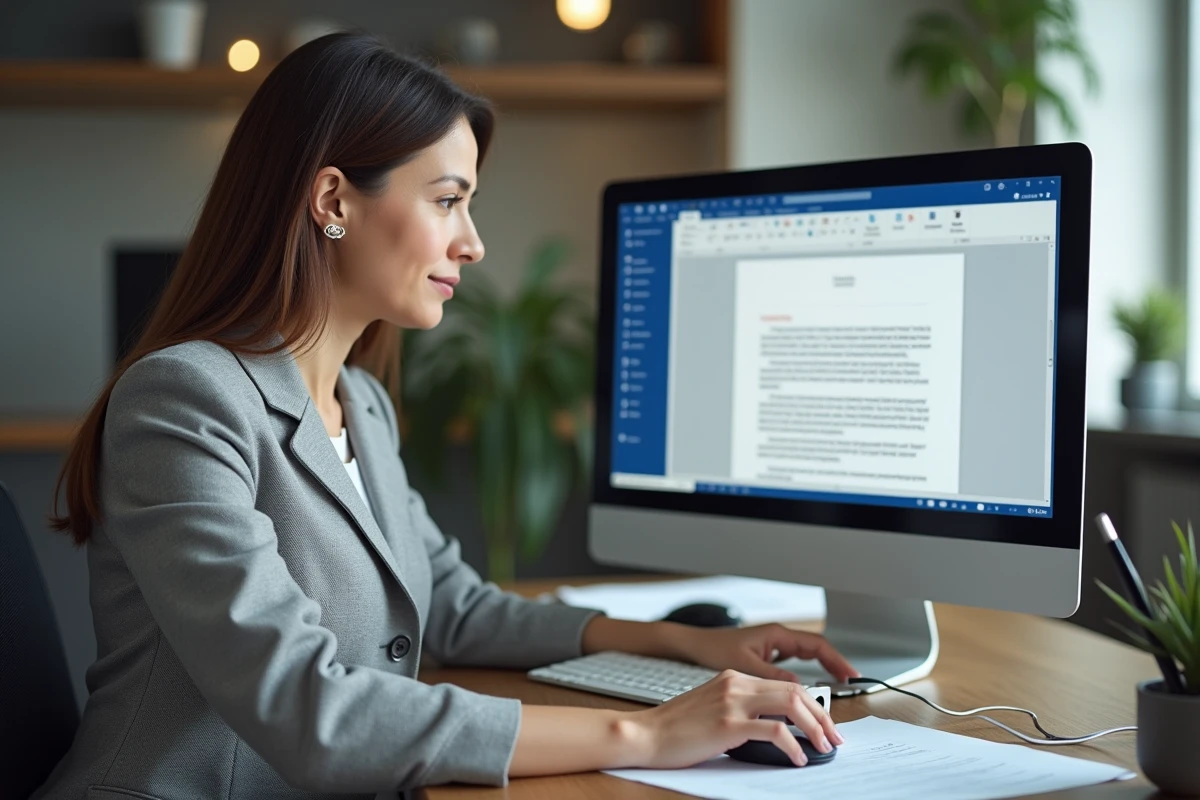 Femme ajustant les paramètres de mise en page dans Word pour supprimer une page blanche indésirable