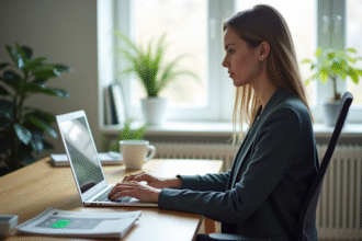 Personne travaillant sur un bureau lumineux dans un bureau moderne