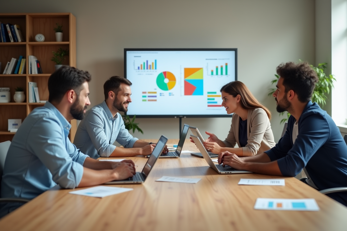 Groupe de professionnels discutant autour d